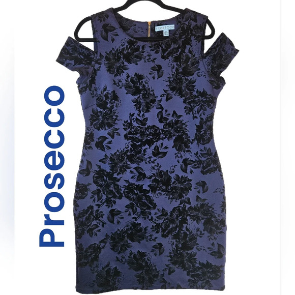 Prosecco Womens Wendy Dress Sz 10 Navy/Purple Black Velvet Roses Cocktail - Picture 1 of 12